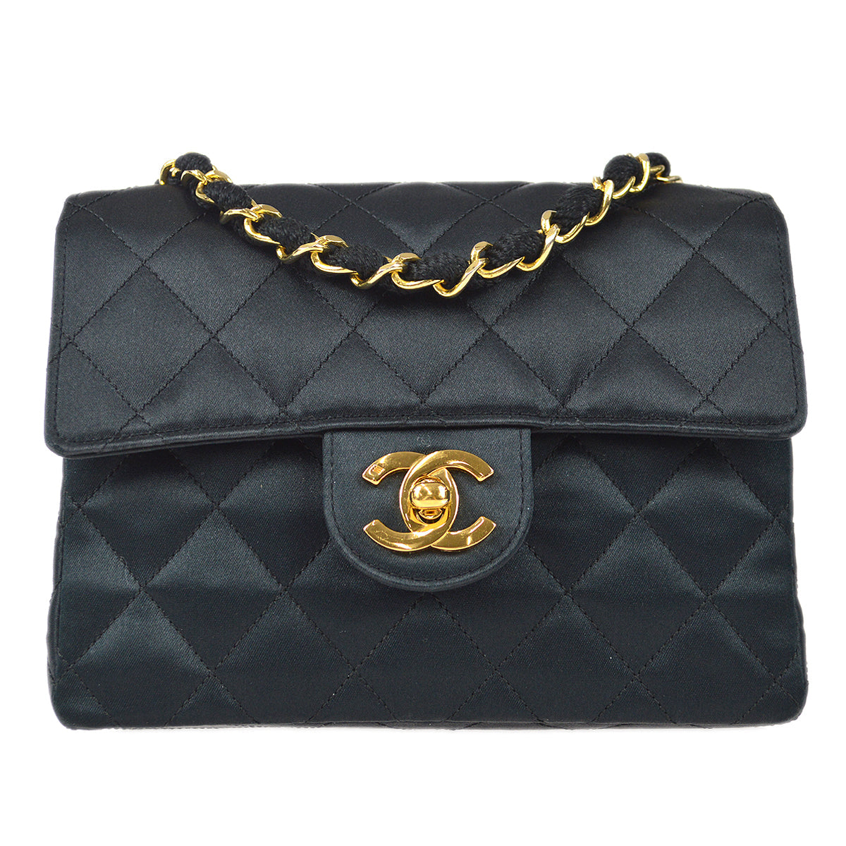 CHANEL Classic Flap Mini Square Chain Shoulder Bag Black Satin 78548