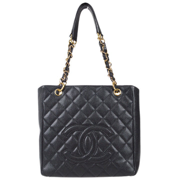 CHANEL Petite Shopping Tote PST Chain Tote Handbag Black Caviar 78552