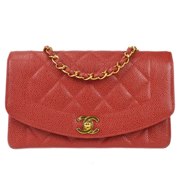 CHANEL Small Diana Chain Shoulder Bag Red Caviar 78591