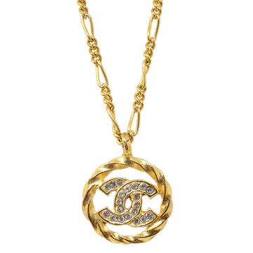 CHANEL Medallion Rhinestone Gold Chain Pendant Necklace 3438/1982 78657