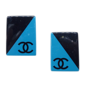 CHANEL Square Earrings Clip-On Blue Black Bi-color 01P 78750
