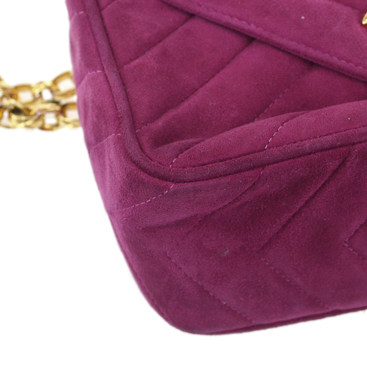 CHANEL V Stitch Fringe Bijou Chain Shoulder Bag Purple Suede 88343