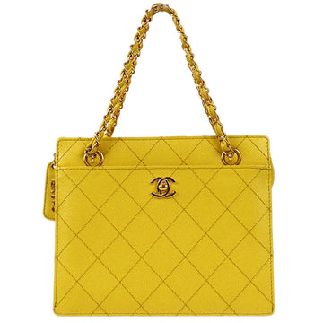 CHANEL Chain Tote Handbag Yellow Caviar 97762