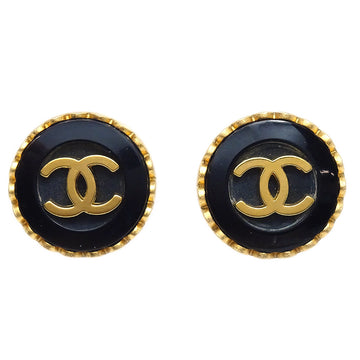 CHANEL Button Earrings Black Clip-On 95A 98008