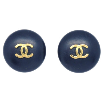 CHANEL Button Earrings Black Clip-On 95P 78521