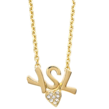 YVES SAINT LAURENT YSL Rhinestone Gold Chain Pendant Necklace 78607