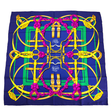 HERMES Carre 90 Grand Manege Scarf Stole Blue Small Good 78622