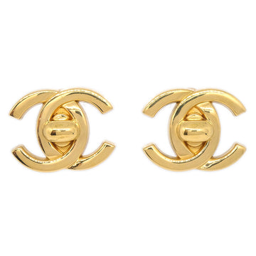 CHANEL Turnlock Earrings Clip-On Gold 96A 78655