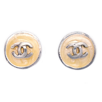 CHANEL Button Piercing Earrings Beige 00T 78687