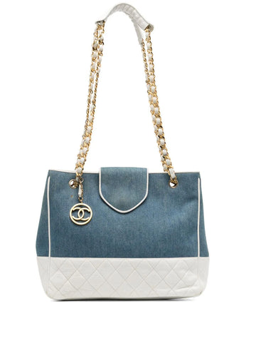 CHANEL CC Denim Diamond Quilted Tote Bag