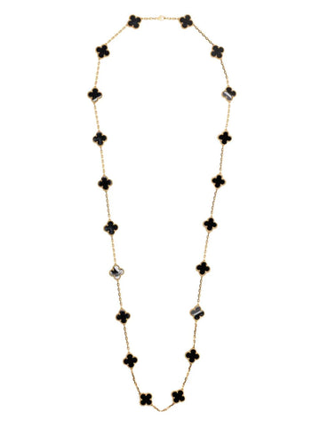 VAN CLEEF & ARPELS Alhambra Long Onyx & Gold Necklace, 20 Motifs