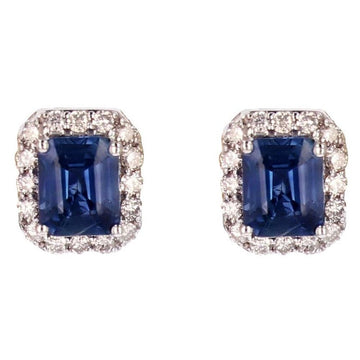Modern Sapphire Diamonds 18 Karat White Gold Rectangular Stud Earrings