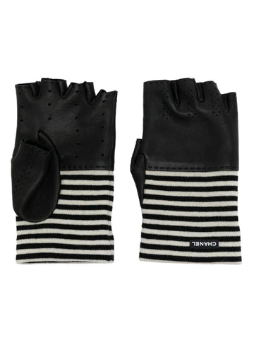 CHANEL Striped Fingerless Gloves