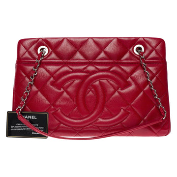 CHANEL Bright & Amazing Shopping Tote bag in Red Caviar quilted leather, SHW