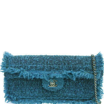 CHANEL Around 2002 Made Tweed Chocolate Bar Turn-Lock Chain Bag Turquoise Blue