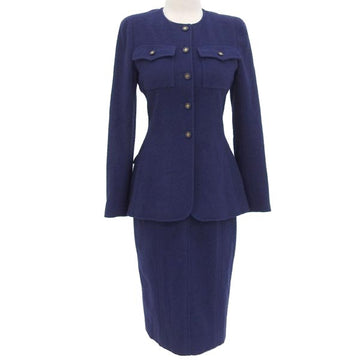 CHANEL 1995 Made Cc Mark Button Flap Pocket Co-Ord Sets Navy