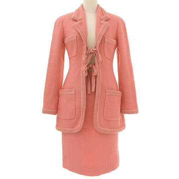 CHANEL 1994 Made Tweed Cc Mark Button Co-Ord Sets Pink