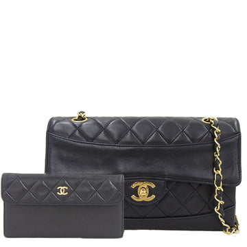 CHANEL Around 1990 Made Design Flap Turn-Lock Chain Bag With Pouch Black