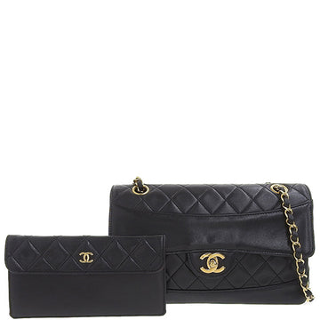 CHANEL Around 1990 Made Design Flap Turn-Lock Chain Bag With Pouch Black