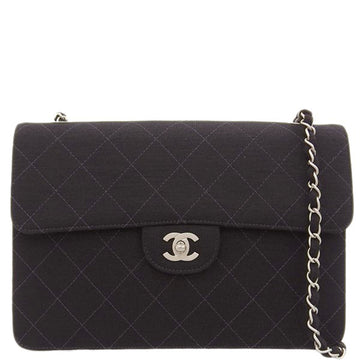 CHANEL Around 1998 Made Cotton Classic Flap Chain Bag Black