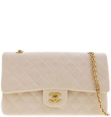 CHANEL Around 1995 Made Wool Classic Flap Chain Bag 25Cm Ivory