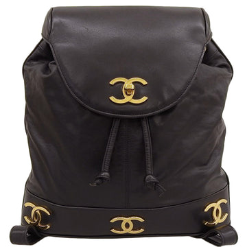 CHANEL Around 1992 Made 6 Cc Mark Plate Backpack With Pouch Black