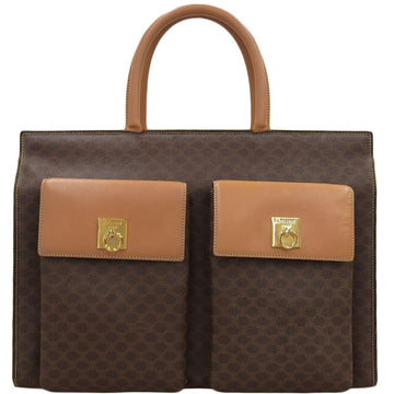 CELINE Macadam Pattern Logo Plate Top Handle Bag Brown