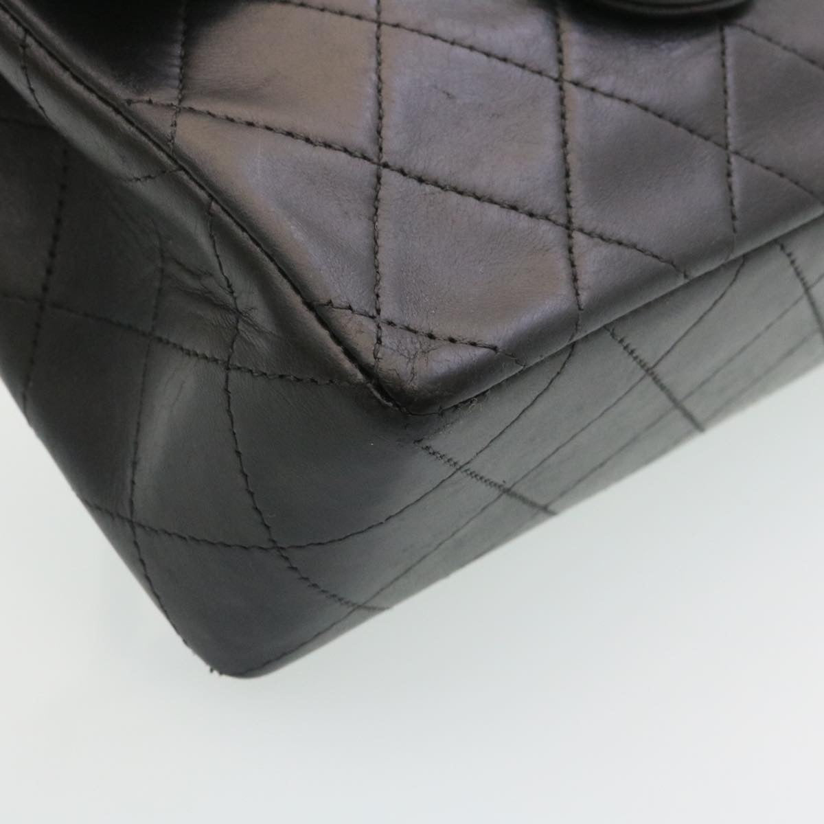 CHANEL Mini Matelasse Chain Flap Shoulder Bag Lamb Skin Black Gold Aut