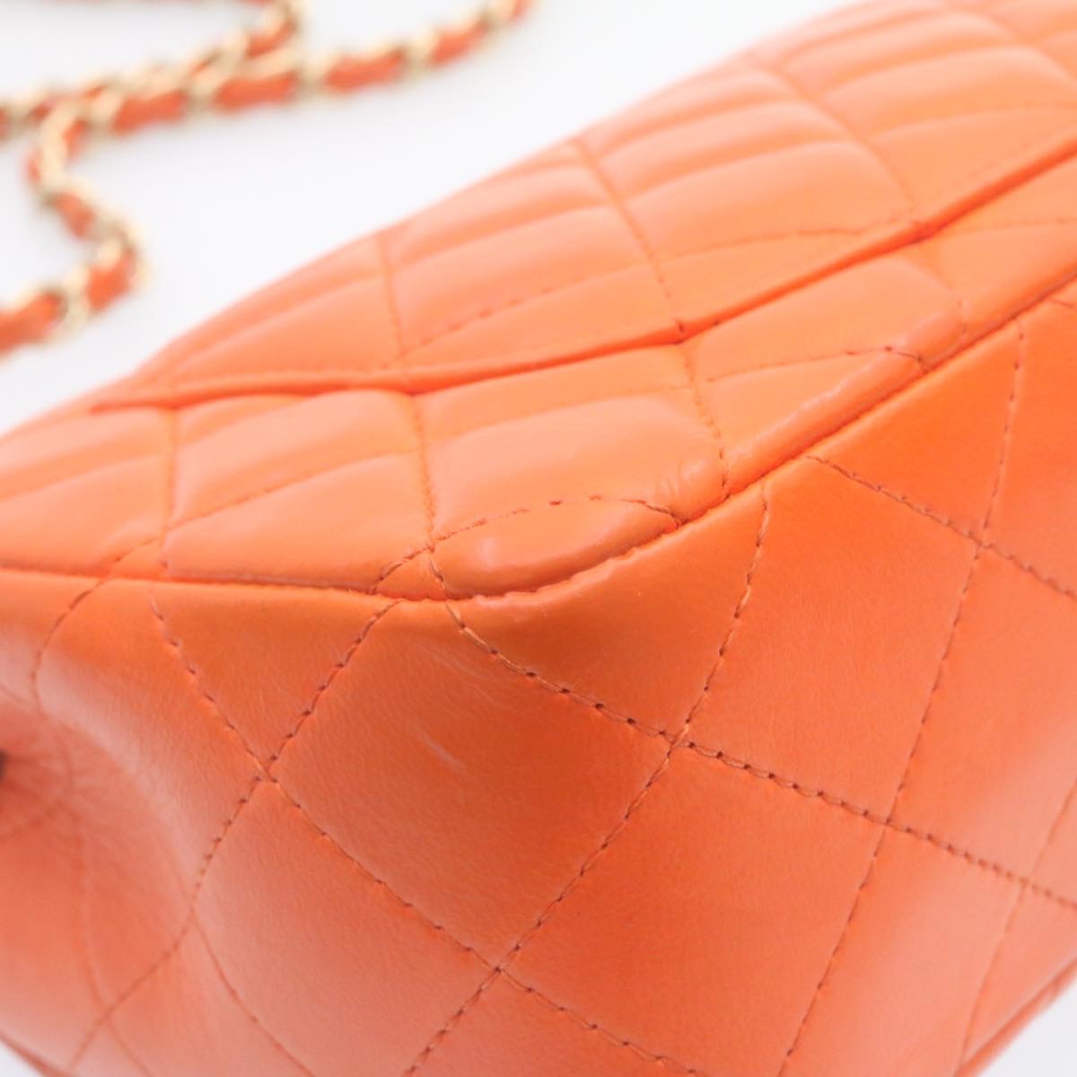 CHANEL Matelasse Mini Chain Flap Classic Shoulder Bag Lamb Skin Orange
