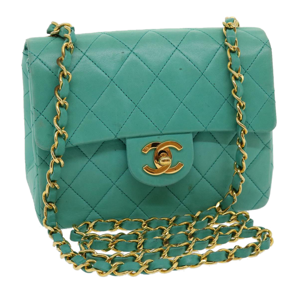 Chanel Quilted Emerald Green Lambskin Square Mini Classic Flap GHW