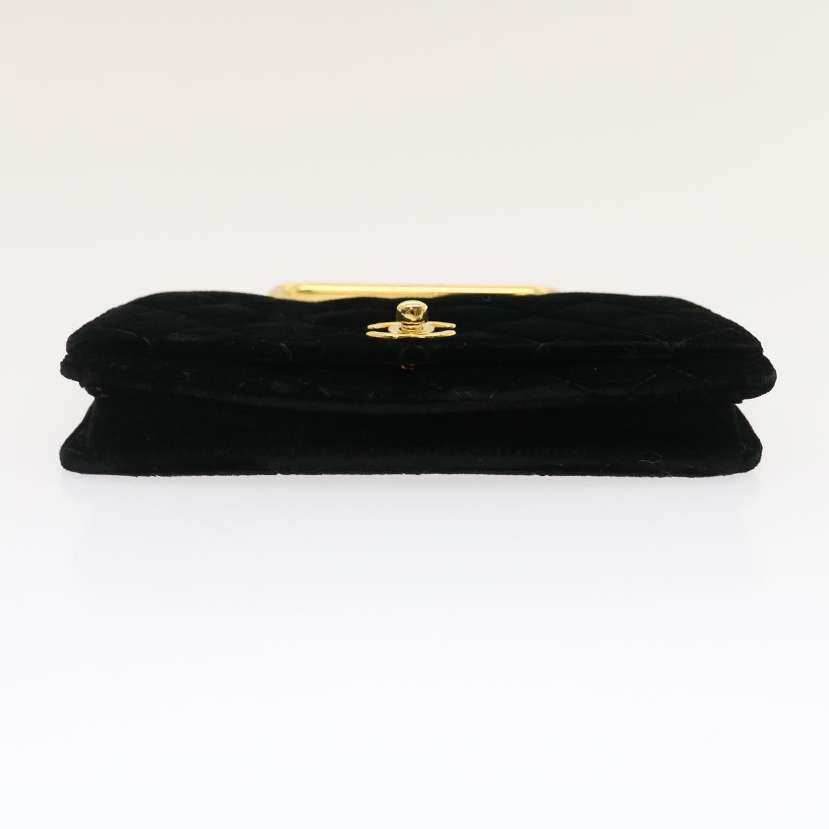 CHANEL Turn Lock Flap Matelasse Hand Bag velvet Black Gold CC Auth 295