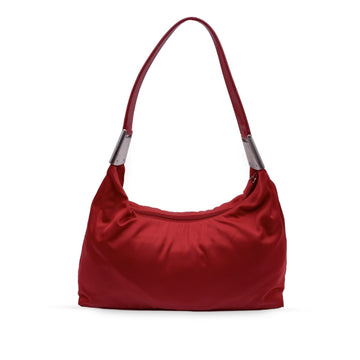 PRADA Red Tessuto Nylon Hobo Bag With Leather Strap