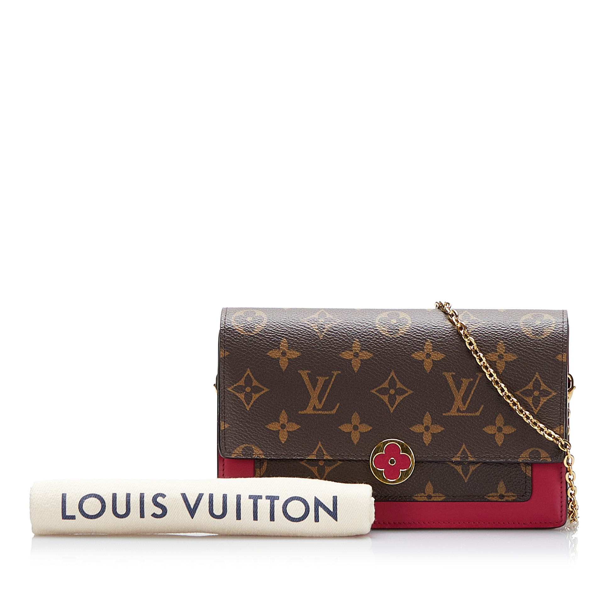 Louis Vuitton Flore Chain Wallet Fuchsia Brown Monogram Canvas Shoulder Bag