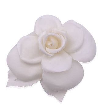 CHANEL Vintage Silk Camelia Camellia White Flower Brooch Pin