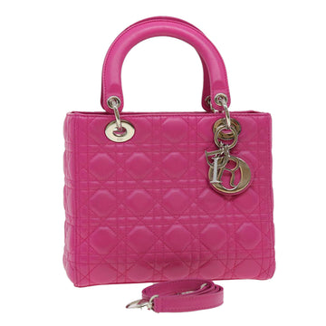 CHRISTIAN DIOR Lady Dior Canage Hand Bag Lamb Skin Pink Auth 30532A