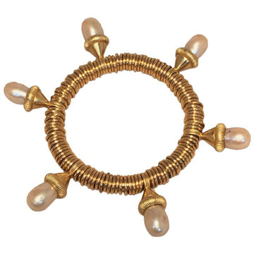 UNKNOWN Vintage Gold Wire Wrapped Pearl Drop Bangle Bracelet