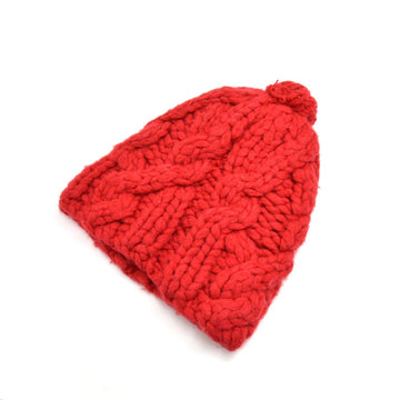PRADA Unisex Red Wool Pom-pom Knit Hat-Size M