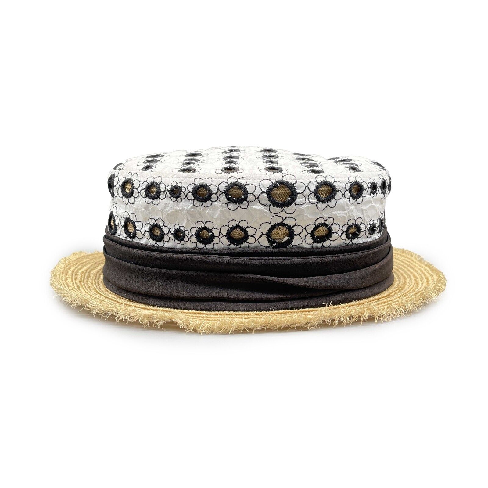 CHANEL - Woven Straw Ribbon CC Embroidered Spring Summer Boater Hat 