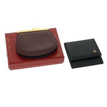 CARTIER Coin Purse Leather 2Set Black Brown Auth 33137