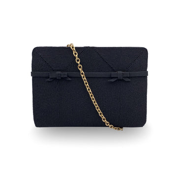 GUCCI Vintage Black Fabric Bows Evening Bag With Chain Strap