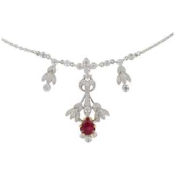 Belle Epoque Style Platinum 1.16 Carat Ruby 1.06 Carat Diamond Pendant Necklace