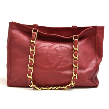 CHANEL Jumbo XL Red Lambskin Leather Shoulder Shopping Tote Bag