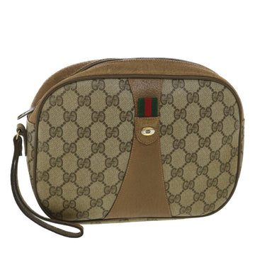 GUCCI Web Sherry Line GG Canvas Clutch Bag PVC Leather Beige Green 89 Auth 36428