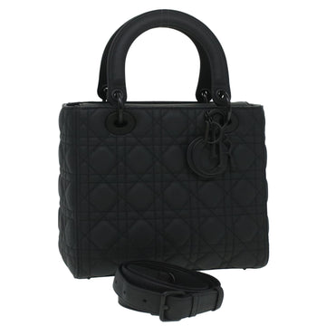 CHRISTIAN DIOR Canage Lady Dior Hand Bag Calfskin Black M0566SLOI Auth 36776A