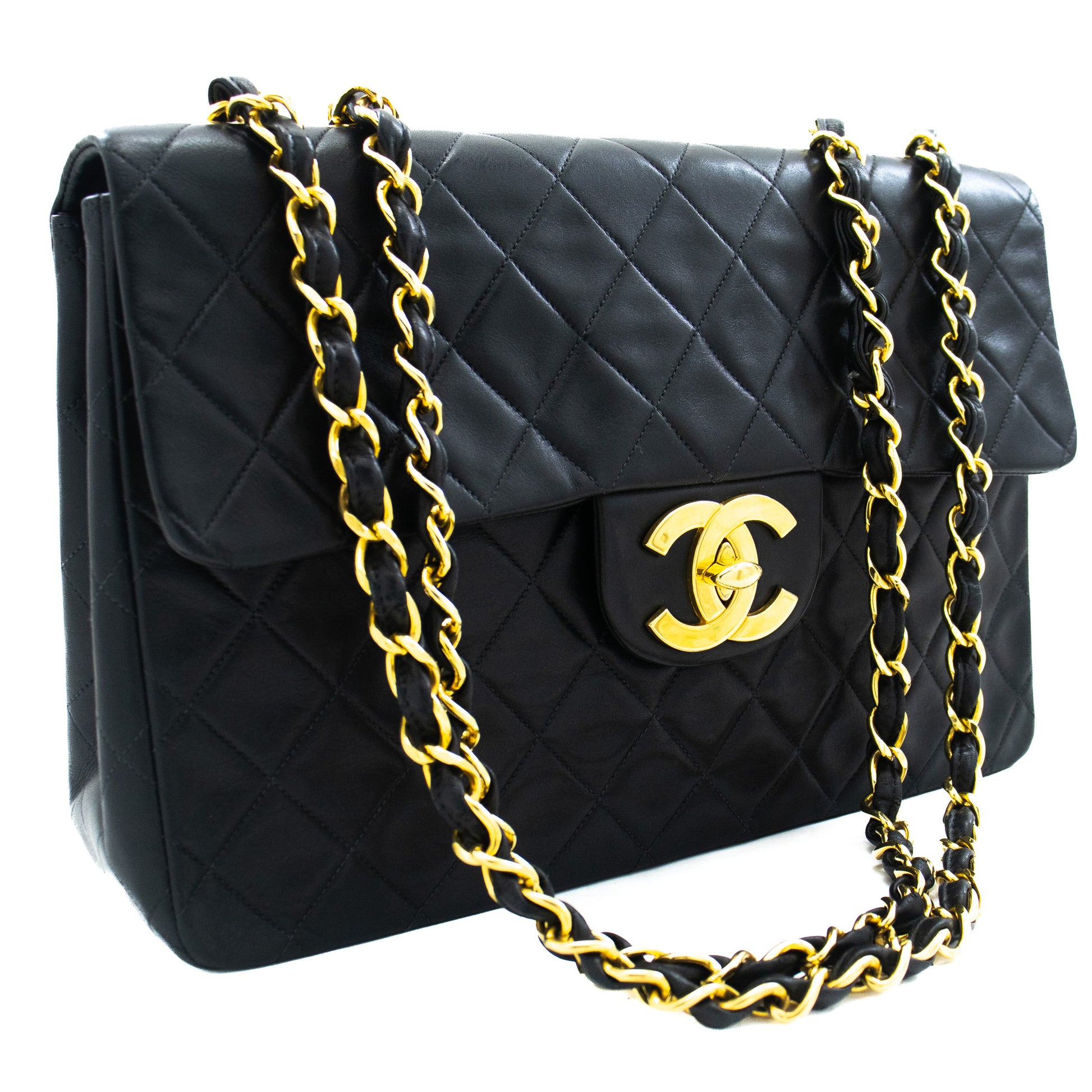 Chanel Full Flap Chain Shoulder Bag Black Lambskin – AMORE Vintage