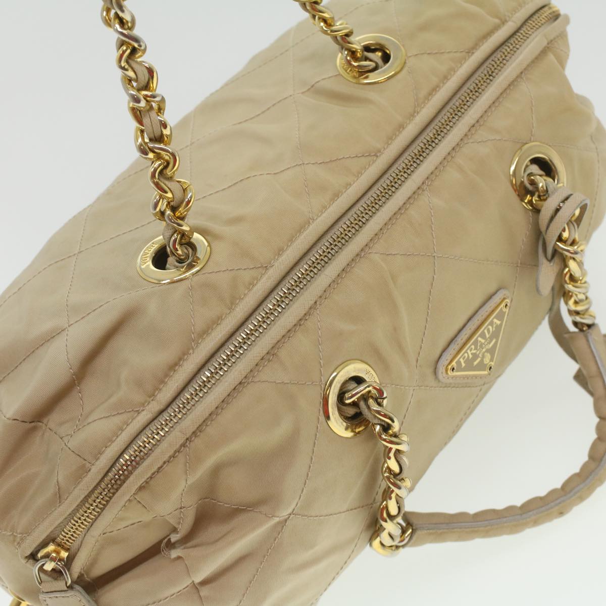 Leather - Nylon - Hardware - Shoulder - Bag - Gold - Logo - PRADA