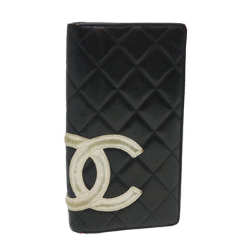 CHANEL Cambon Line Long Wallet Leather Black CC Auth 38329