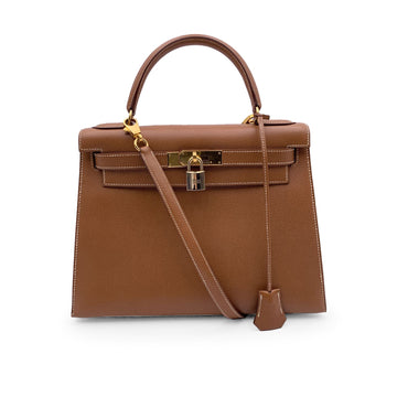 HERMES Vintage Beige Leather Kelly 28 Cm Sellier Handbag Bag
