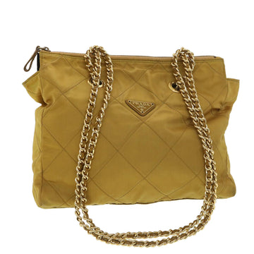 PRADA Quilted Chain Shoulder Bag Nylon Yellow Auth 39300