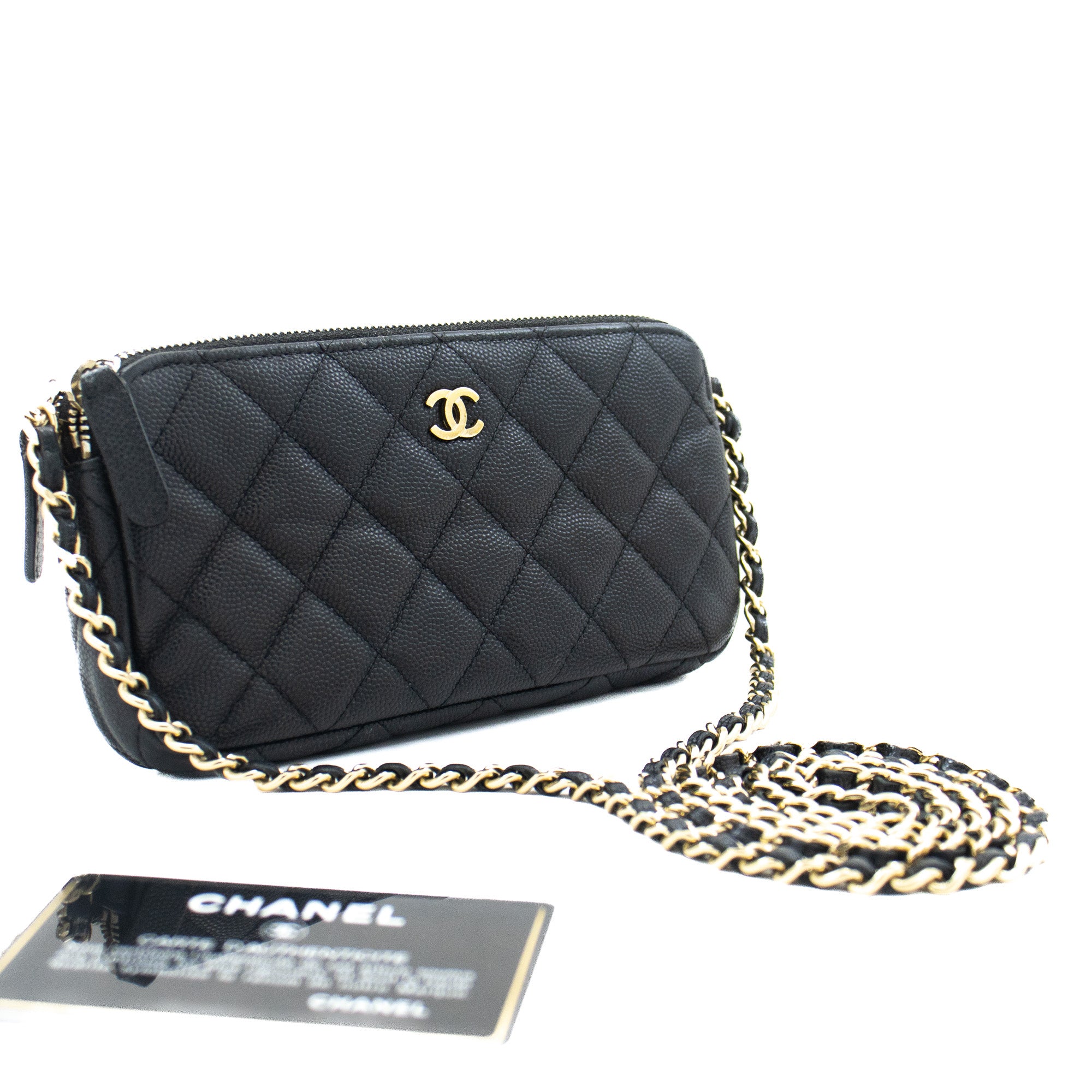 CHANEL Black Classic WOC Wallet On Chain Shoulder Bag Lambskin at